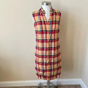 Ralph Lauren 90’s vintage plaid button down sleeveless shirt dress 17534